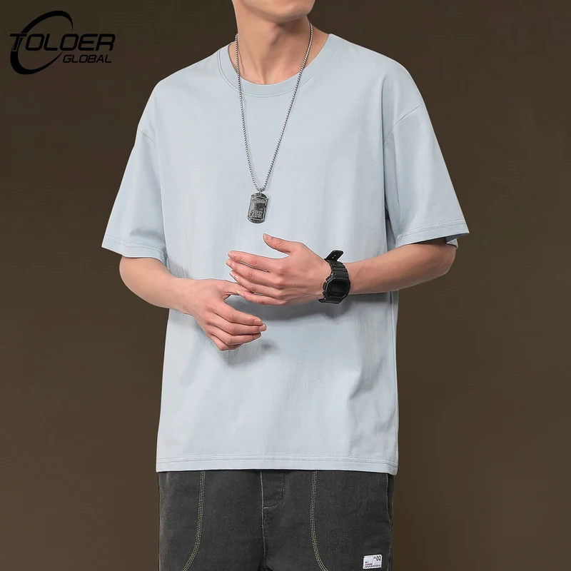 

Мужская хлопковая футболка с коротким рукавом, однотонная простая футболка с коротким рукавом, лето 2022