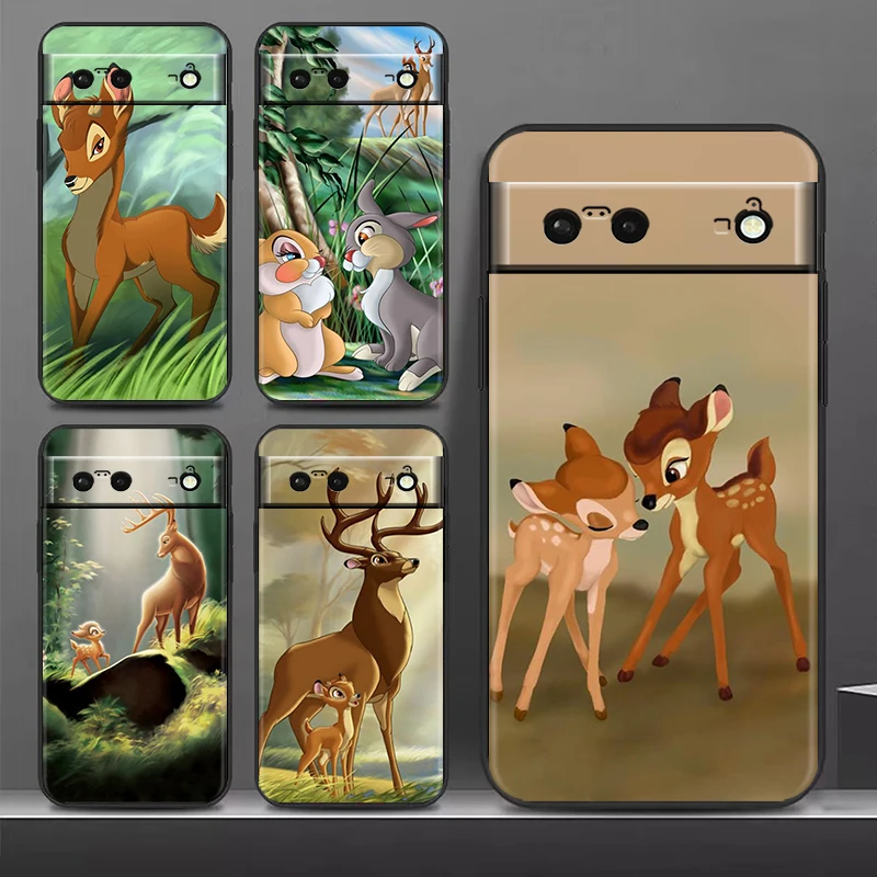 

Bambi Cartoon for Google Pixel 8 7 6 Pro 6a 5 5a 4 4a XL 5G Silicone Soft Black Phone Case Cover Shell
