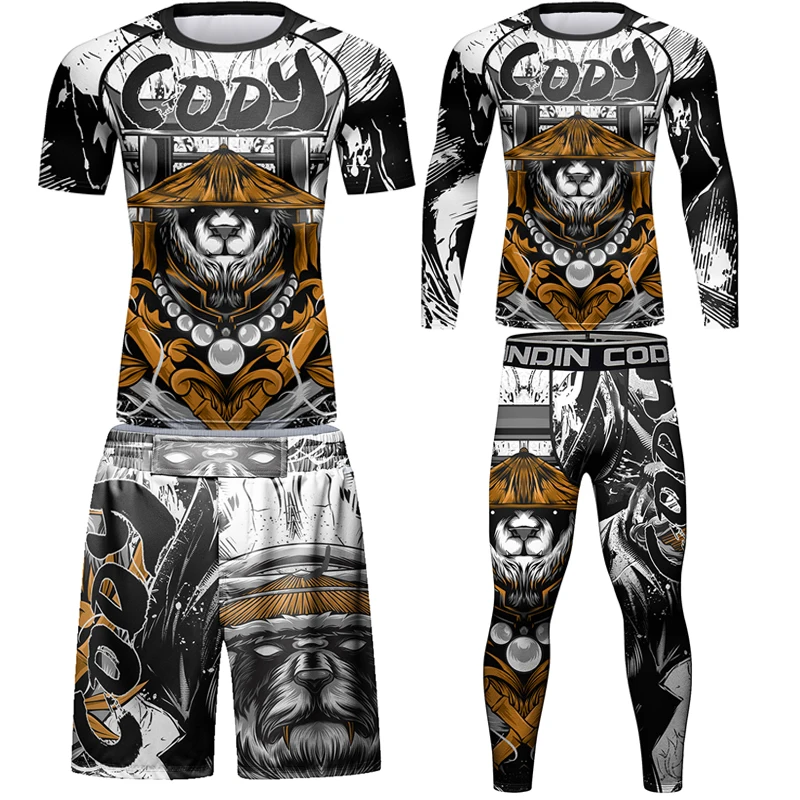 

MMA Men Kickboxing Sportwear Rashguard Jiu Jitsu T-shirt Jerseys BJJ Boxing T shirts+Shorts Set Gym Rash Guard Boxeo Fightwear