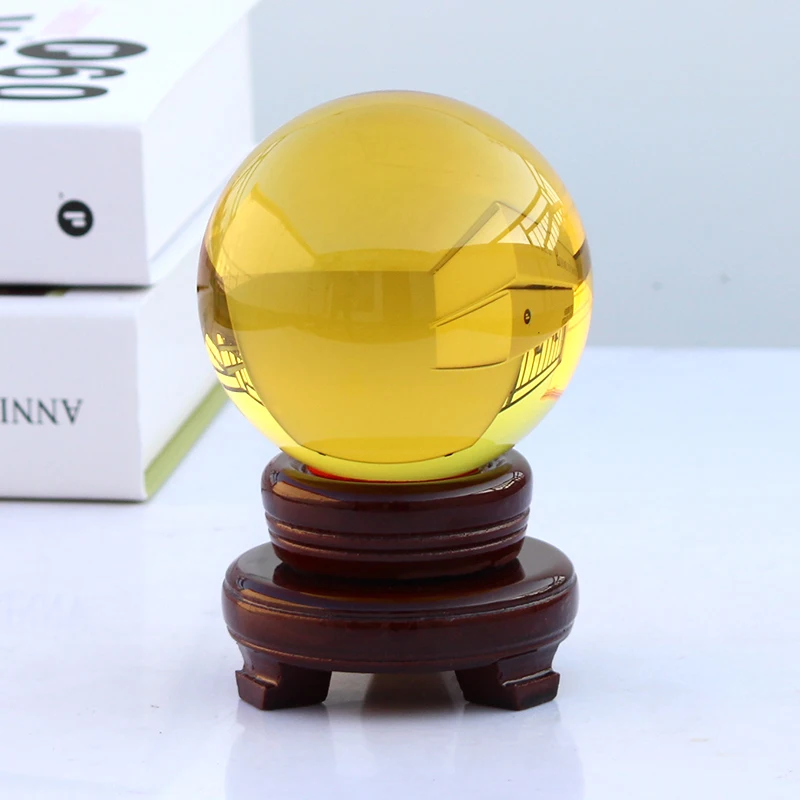 

Золотой хрустальный шар с деревянной подставкой, искусственное стекло, Волшебная целебная Сфера, ленсебал для дома, декоративные шары, украшения