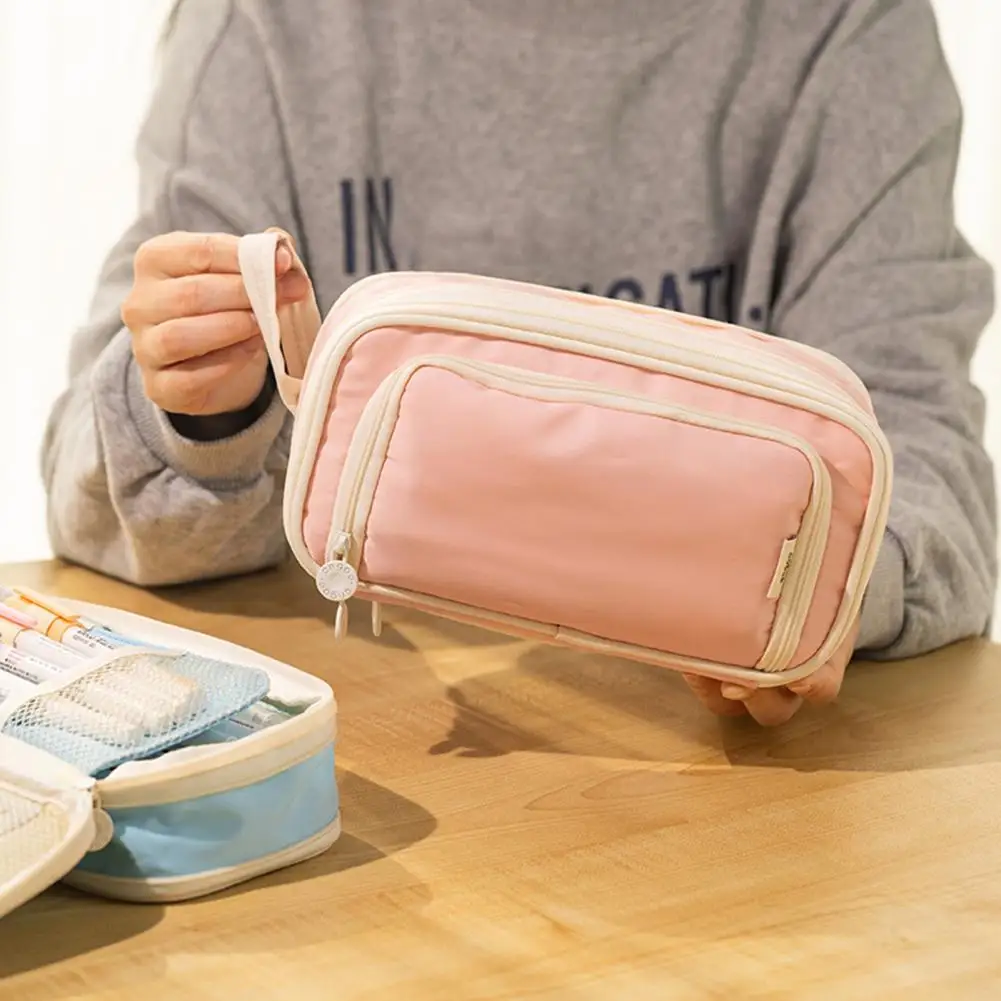 

Practical Pencil Bag Smooth Zipper Canvas Stationery Pouch Big Pencil Storage Bag Desktop Organizer