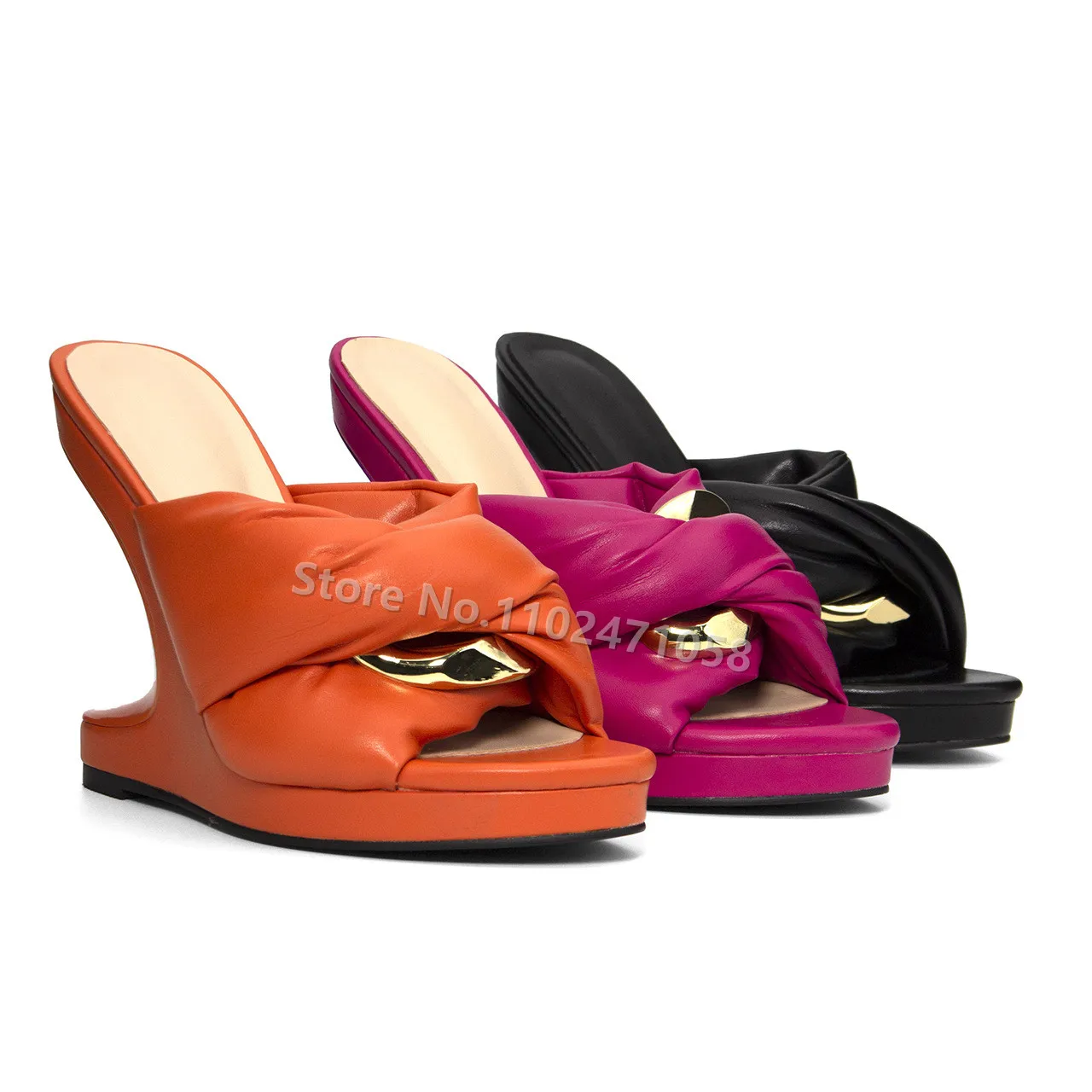 

Fashion Catwalk Strange Heels Women Slippers Metal Decor Round Toe Wedges Heel Slingback Sandals Summer 2023 Ladies Party Shoes