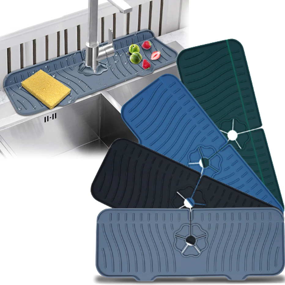 

Silicone Faucet Mat Faucet Water Catcher Mat Kitchen Faucet Sink Splash Guard Sink Draining Pad Behind Faucet Drip Protector