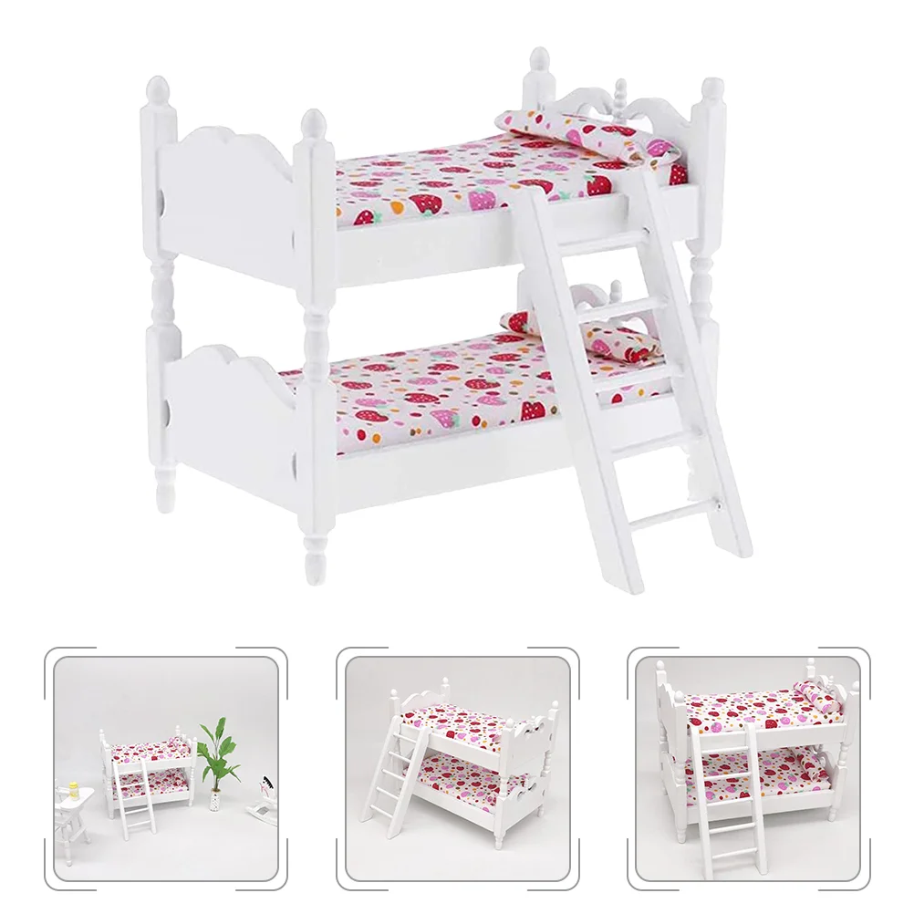 

Wooden Bunk Bed Mini Toy Model Beds Children's Room Birch Play Double Layer