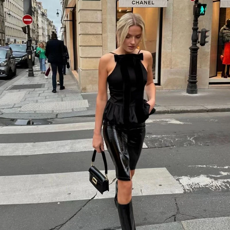 TRAF осенние новые женские топы на бретельках 2024 новый тонкий топ без рукавов