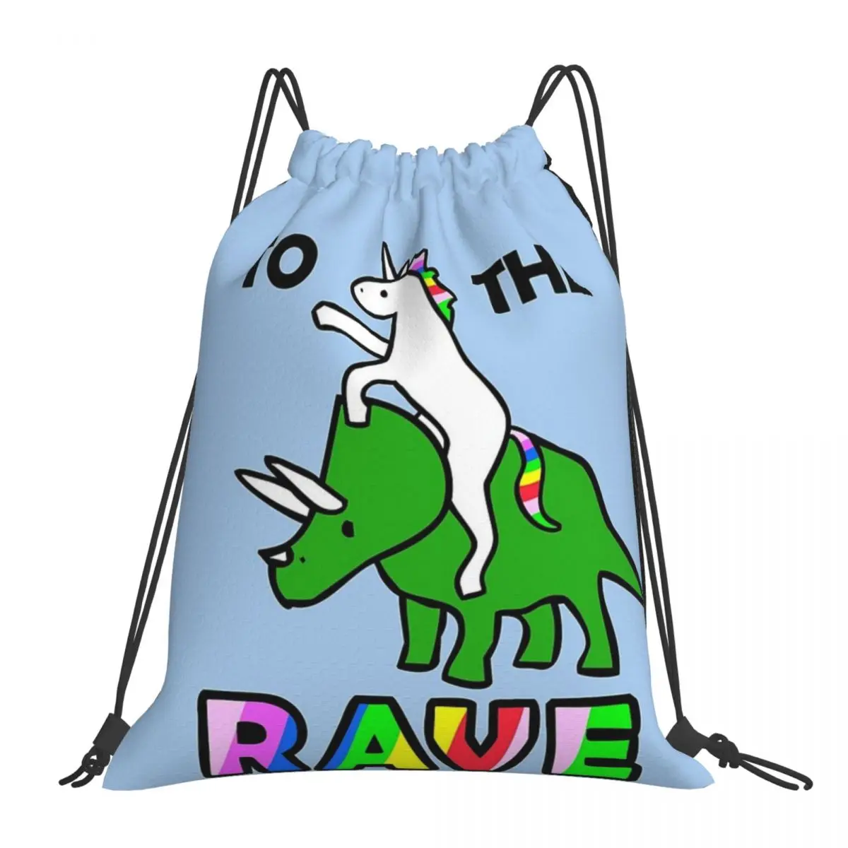 

To The Rave! (Unicorn Riding Triceratops) Backpack Portable Drawstring Bag Drawstring Bundle Pocket Sundries Bag Book Bag School