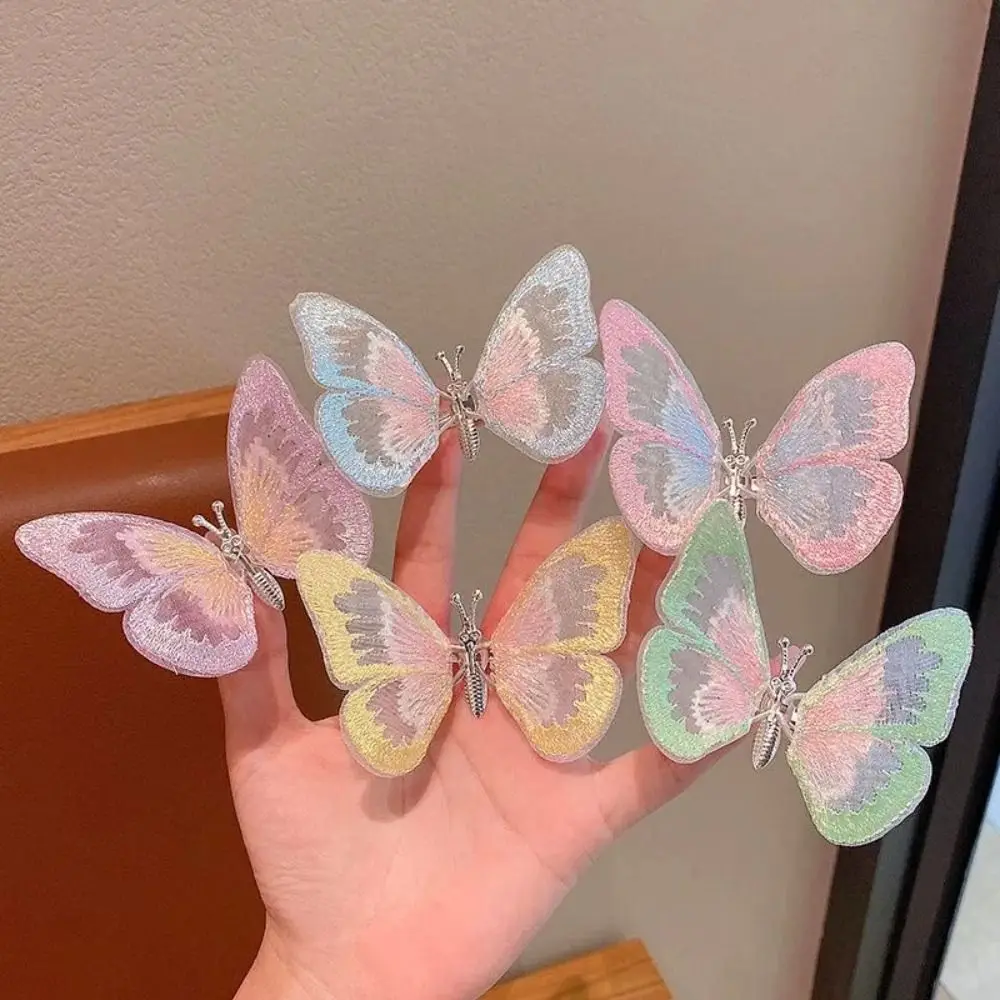 

Fluttering Butterfly Double Layer Butterfly Clip Colorful Embroidery Butterfly Hair Clips Hair Accessories