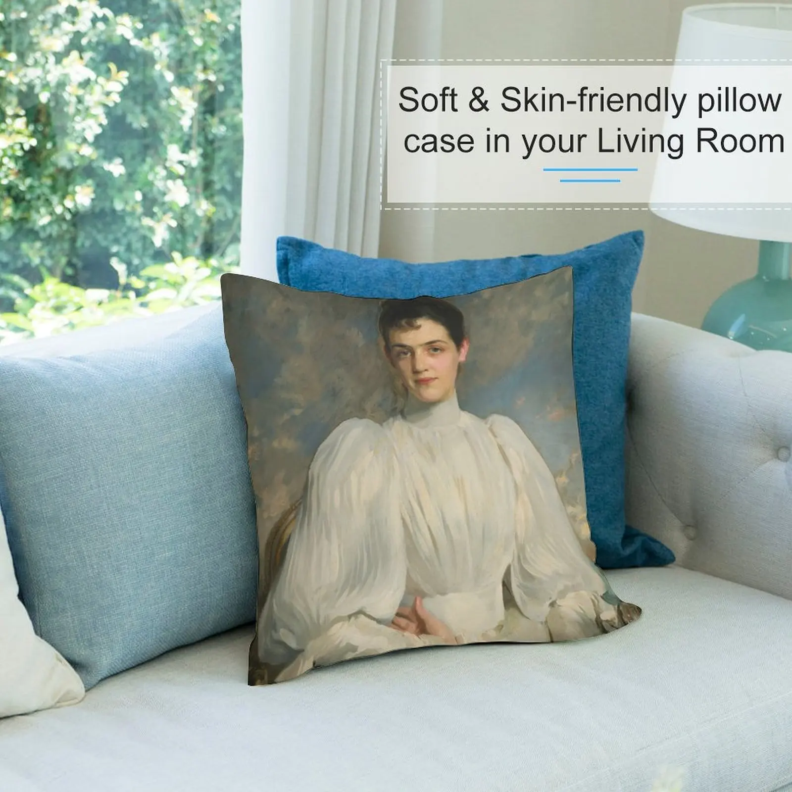 Винтажная Подушка John Singer серебряного цвета с портретом Elsie Wagg c1898 изобразительное