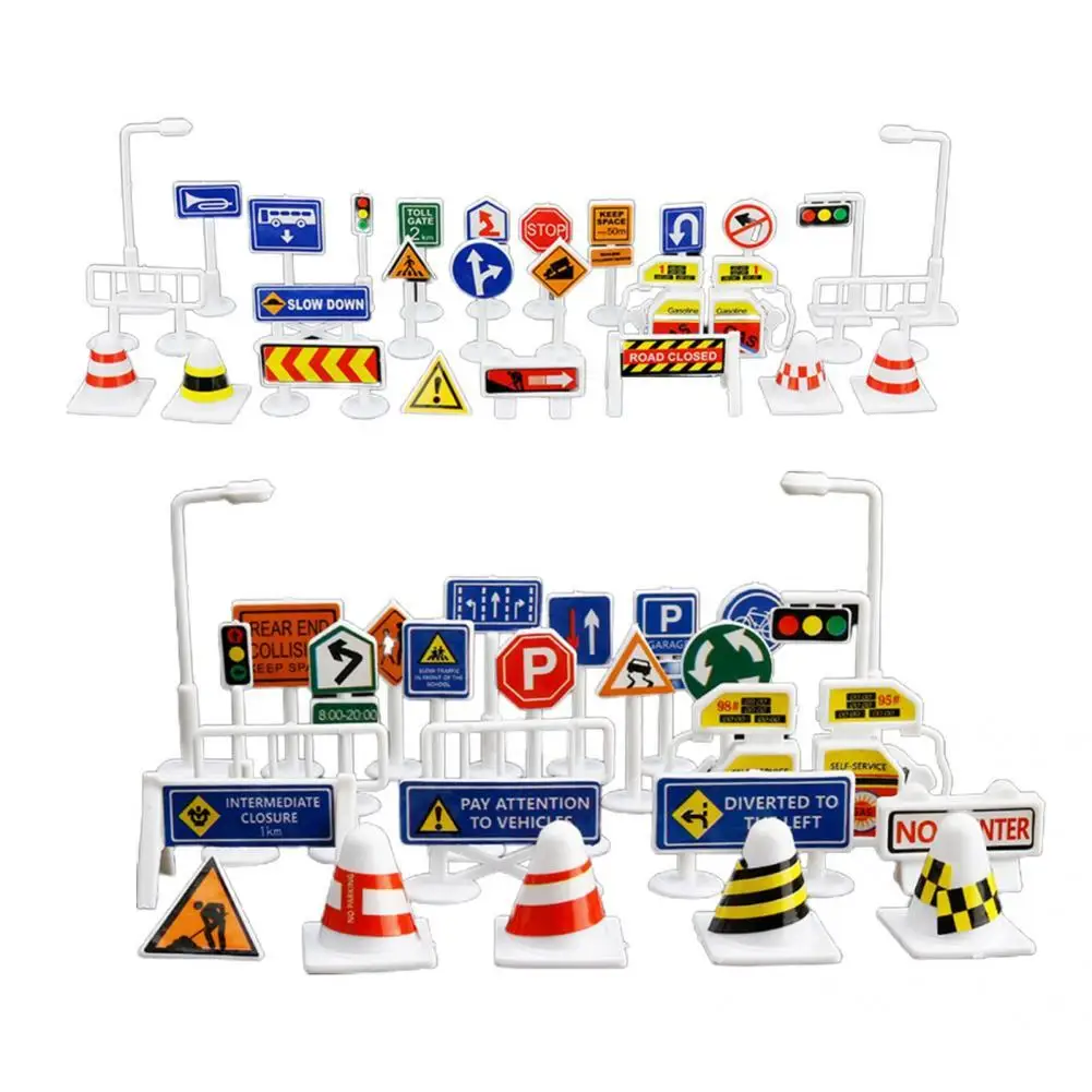 

Useful Children Toy Wide Application Easy to Store Children Road Sign Toy Roadblock Model Road Sign Model 56Pcs/Set