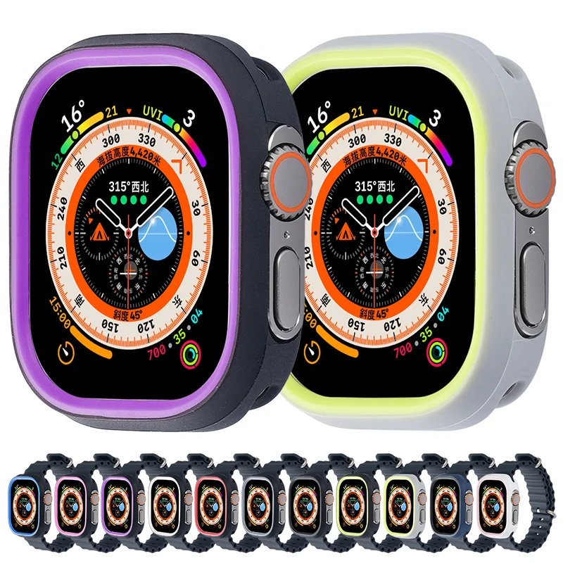 

Candy Silicone Protective Frame Case for Apple Watch Ultra 49mm Dual Color TPU Armor Bumper Accessories for Iwatch ultra Cover