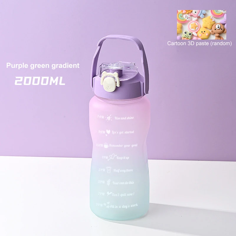 

Straw Cup Inspirational Beverage Bottle Bottles Gradient Plastic Water Cup Outdoor Fitness Sports Bottle With Marker