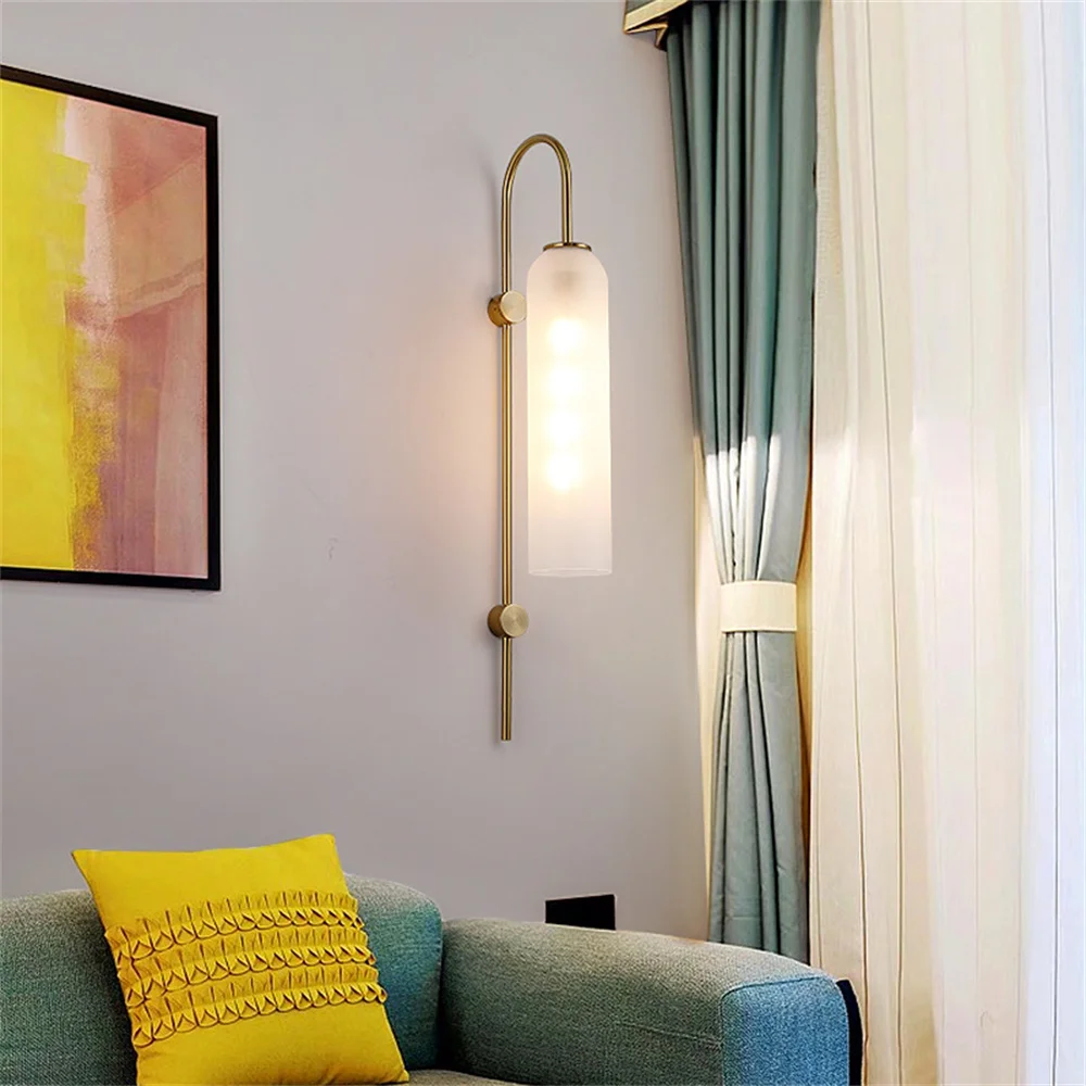

Современный настенный светильник из белого стекла с абажуром для спальни, фоновая прикроватная лампа для чтения, офисное украшение, простые украшения для отеля, лестницы