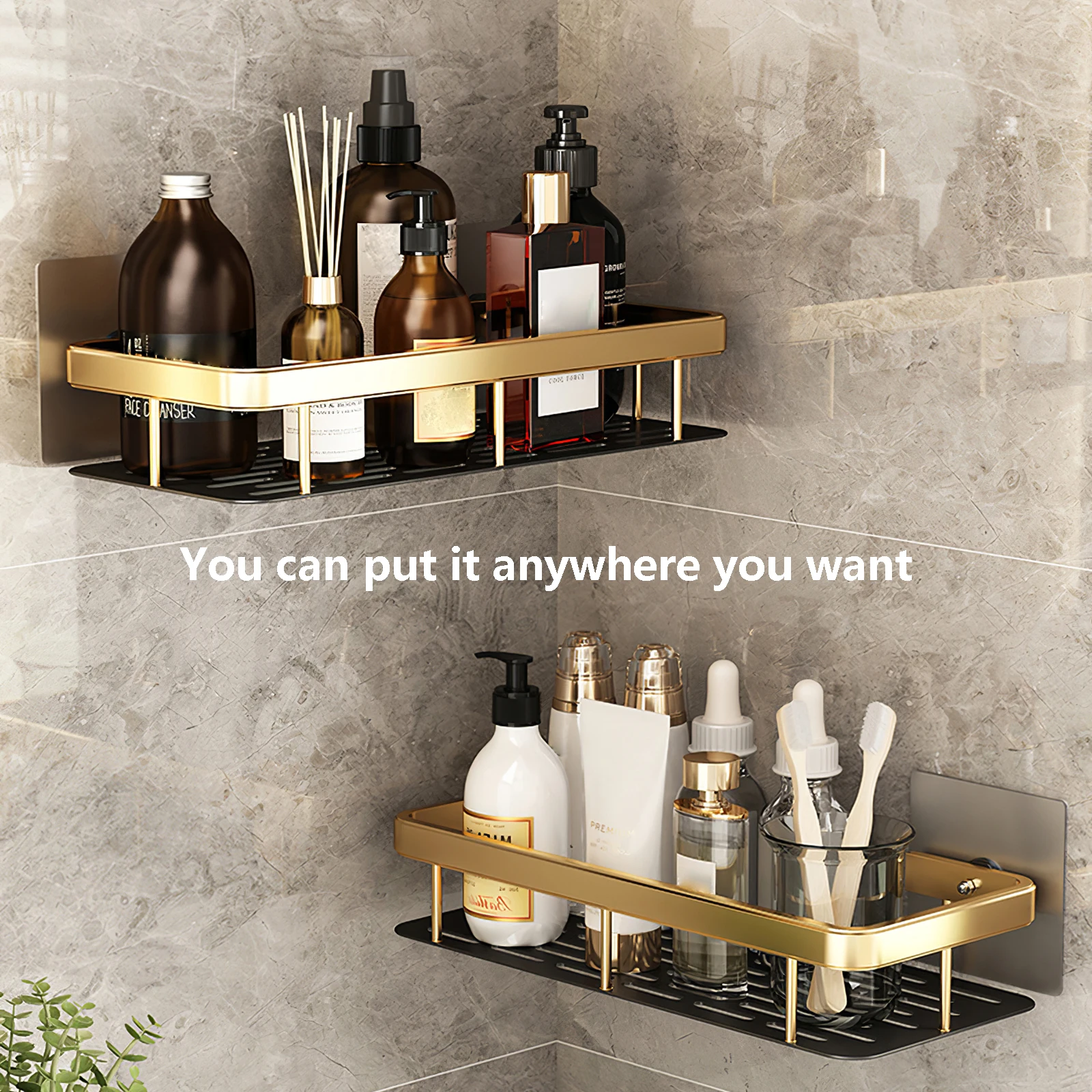 

Настенный стеллаж для хранения для ванной комнаты, декоративный держатель для ванной комнаты, многофункциональный органайзер для душа, для...