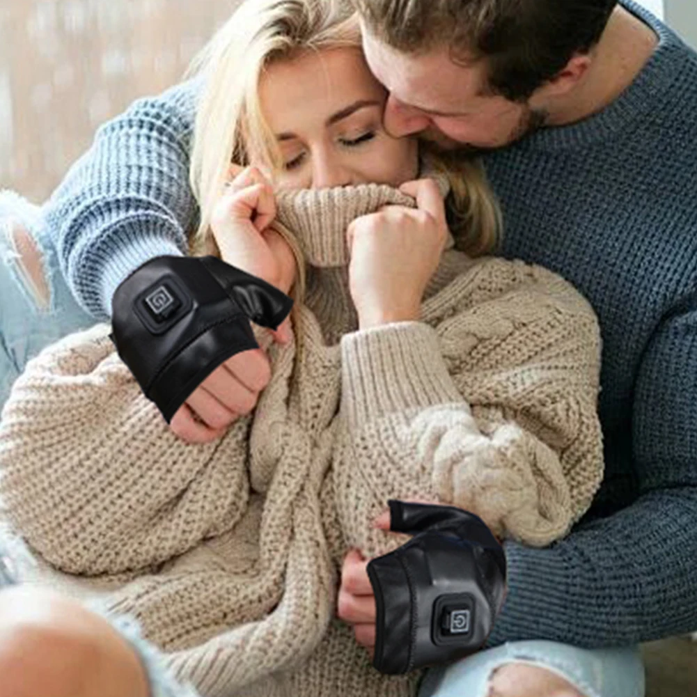 1 пара умных кожаных перчаток с подогревом зимние теплые варежки без пальцев на