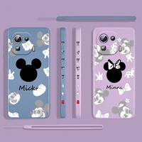 mouse mickey minnie for xiaomi mi 12 11 11i 10 10s 9 6 ultra lite pro se 4g 5g silicone liquid left rope phone case capa cover