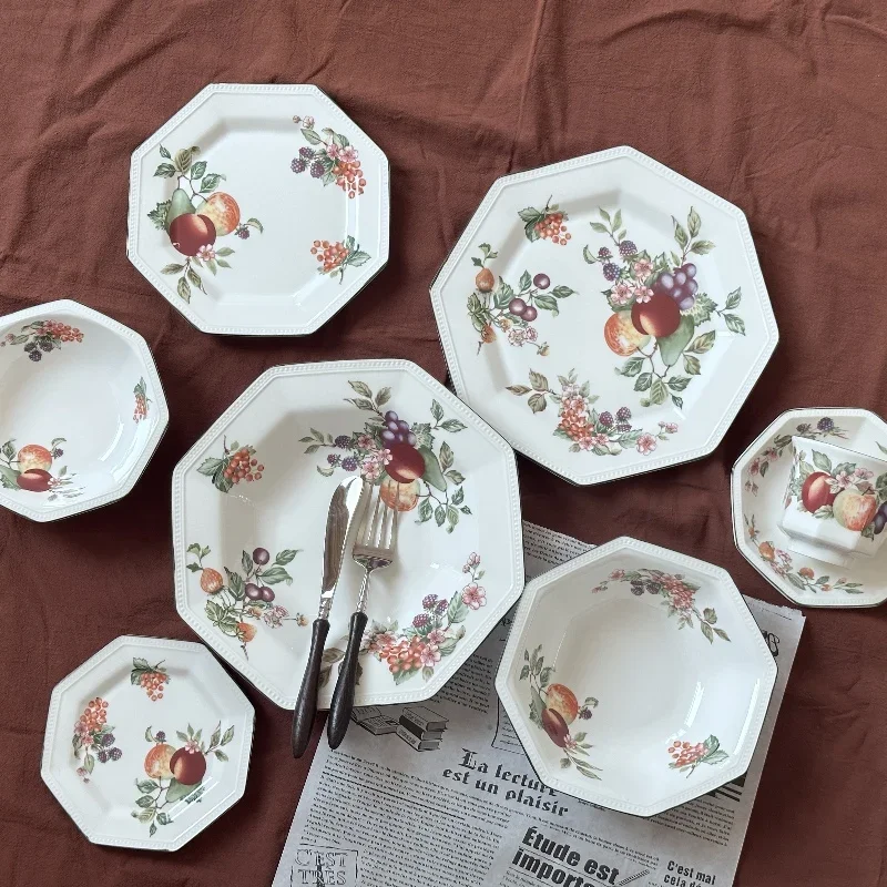 Набор из восьмиугольной фарфоровой кофейной чашки и блюдце обеденные тарелки