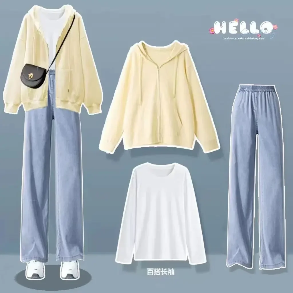 Весенне-осенний костюм для студенток Корейская версия свободного свитера куртки