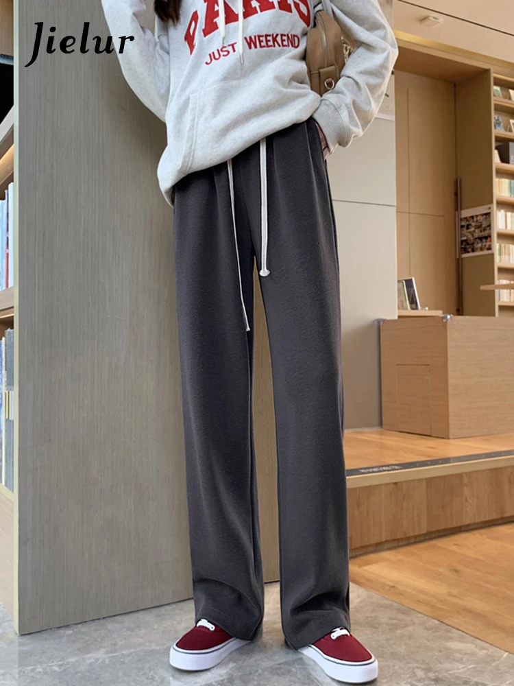 

Jielur Gray Black Sweatpants Women Baggy Pants Female Jogger Wide Leg Trousers Autumn Winter Drawstring Woman Sport Pants XS-XL