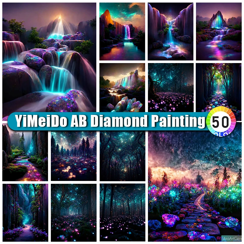 YIMEIDO – peinture de diamant AB  Kit de broderie de paysage de cascade  point de croix  perceuse