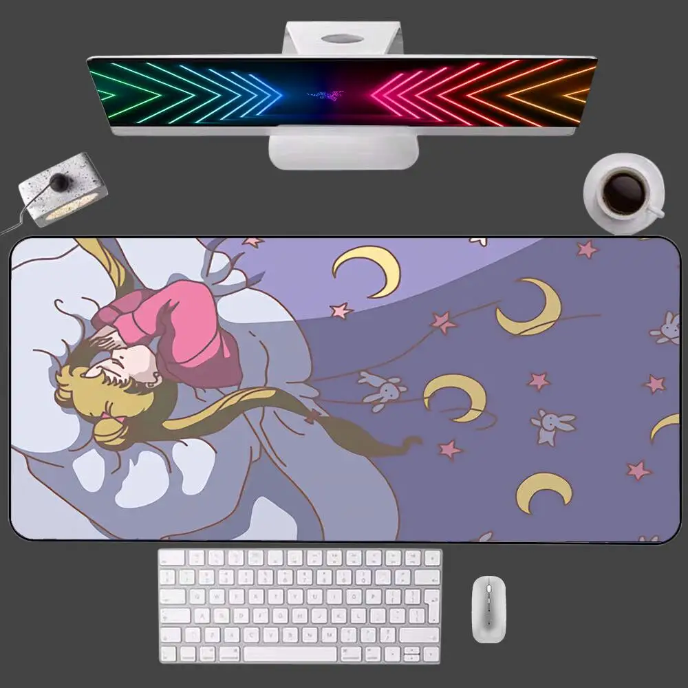 Pink Sailor Moon Landscape Mouse Pad Gaming Game Players Speed Lock Edge Rubber Gamer Desk Office Mousepad Keyboard Mat 90X40