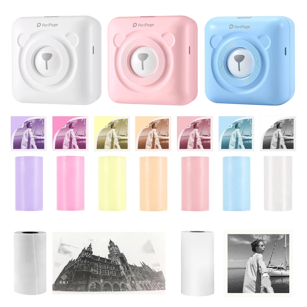Portable Thermal Bluetooth Printer Mini Wireless Thermal Picture Photo Printer for Android IOS Mobile Phone sticker Paper Kit