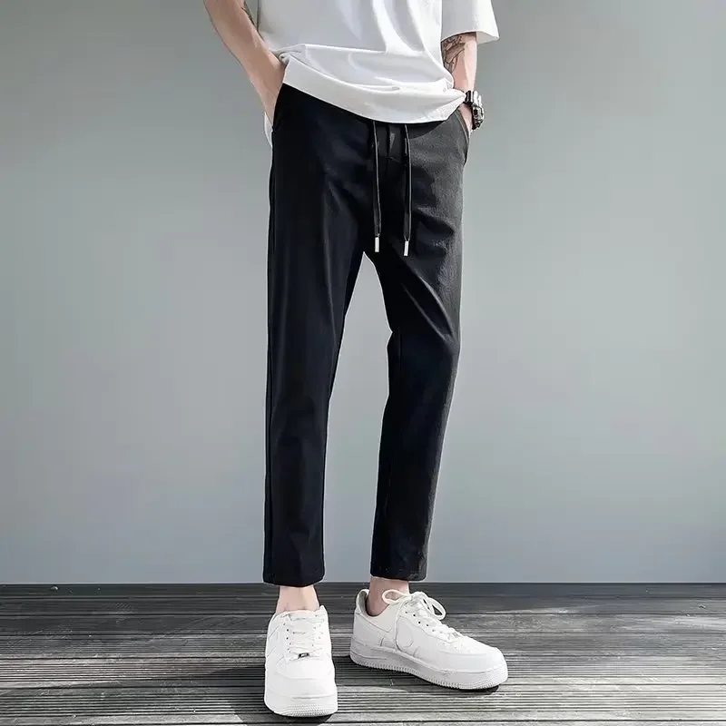 Брюки мужские повседневные облегающие легкие прямые до щиколотки модные