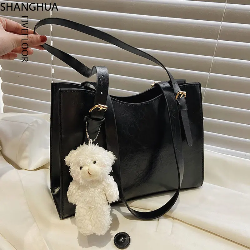 

SHANGHUA Large-capacity Shoulder Bags for women Female Fashion Handbags Casual Vintage Tote Bags has pendant ladies hand bags