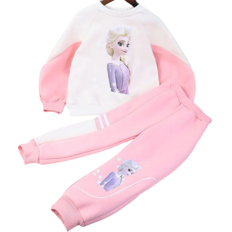 

Frozen Princess Elsa Winter Cotton and Velvet Suit Girls Long Sleeve Fashion Casual Simple Cartoon Anime Cute Cool Two-piece Set