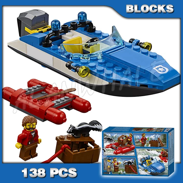 

138pcs Urban Cop Mountain Wild River Escape Crook Raft Speedboat 10861 Building Blocks Set Bricks Compatible with Model