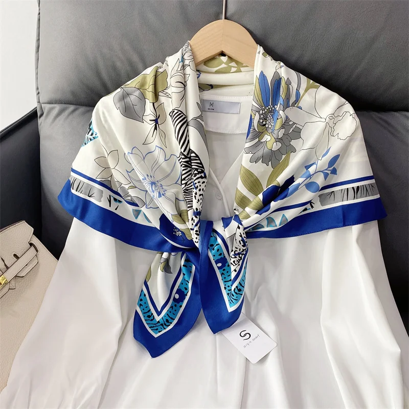 Модный Шелковый шарф 90*90 см для волос Женский носовой платок с цветочным принтом