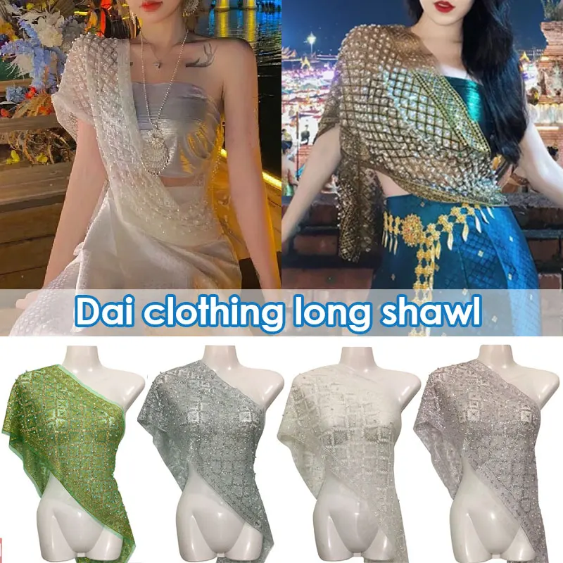 tradycyjna tajska sukienka dla kobiet z haftowanym szalem i cekinami koralików Materiał poliestrowy do noszenia na święta