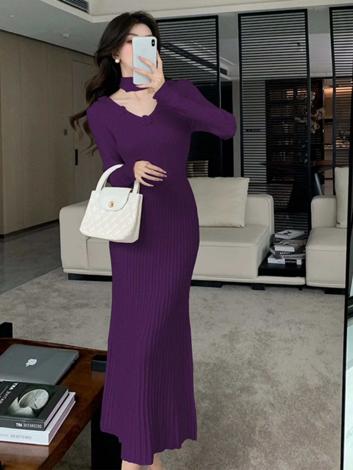 Французский облегающий шарф вязаное платье для внутренней одежды розовое 2024