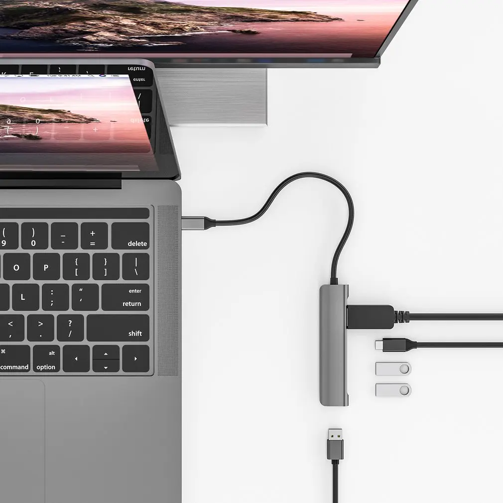 Горячая док-станция-концентратор USB C 5 в 1 адаптер к порта дисплея типа USB2.0 PD