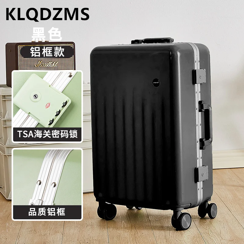 KLQDZMS Classic Vertical Trolley Luggage Female Multi-Size Portable Suitcase Aluminum Frame 20 Inch Silent Boarding Case