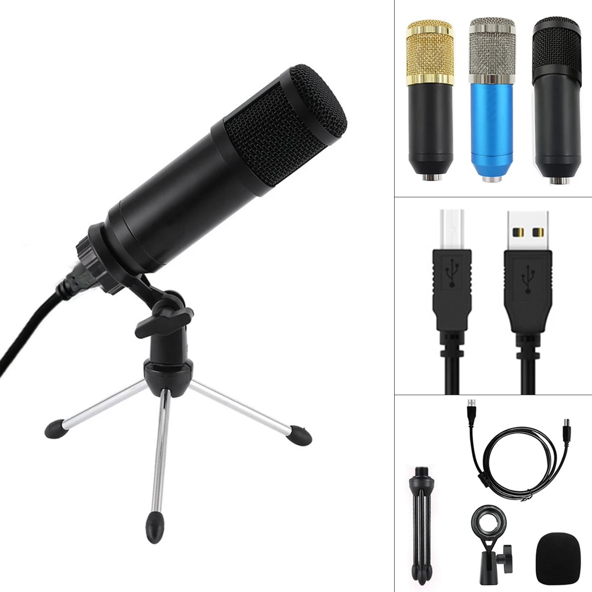 Фото BM 800 USB конденсаторный микрофон 192 кГц/24 бит комплекты микрофонов для компьютера караоке микрофон для студийной записи/живой №1
