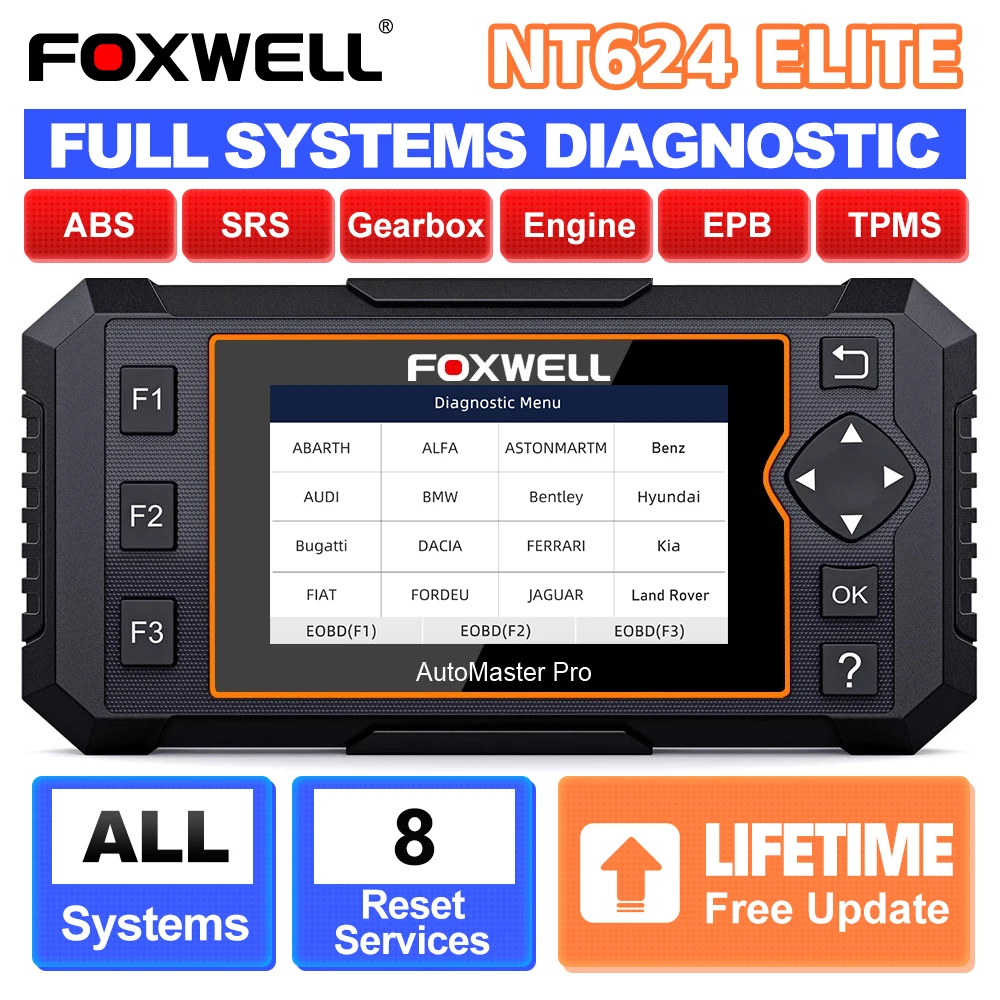 Автомобильный сканер FOXWELL NT624 Elite OBD2 SAS ABS Oil EPB Reset DPF BRT ODB II, диагностический сканер для всех систем, бесплатное обновление