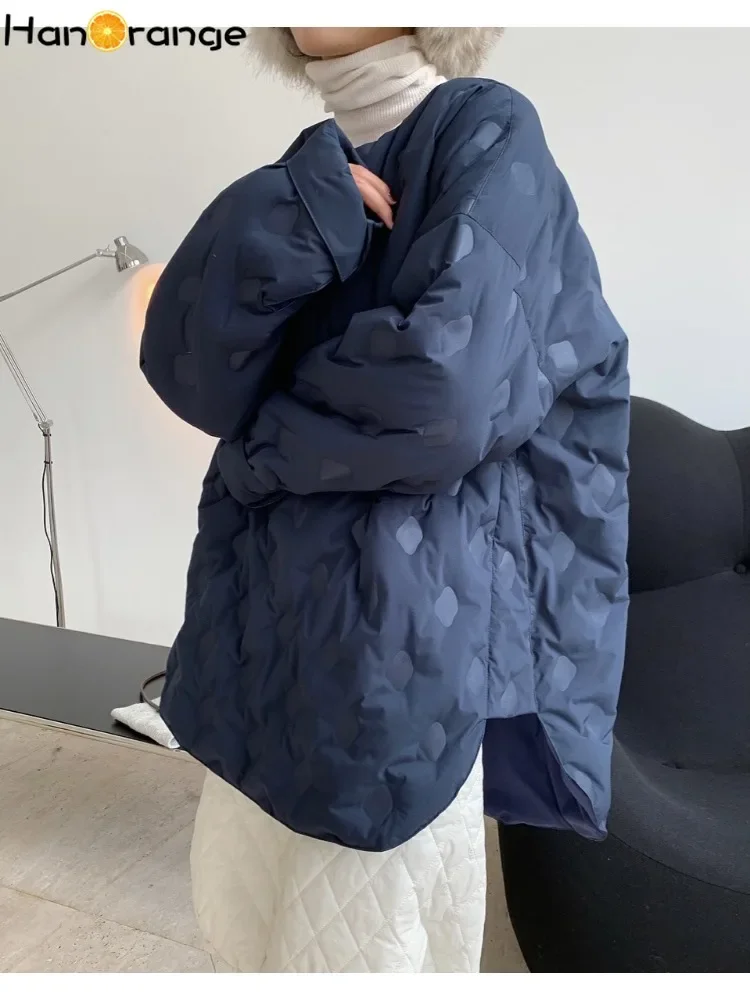 HanOrange 2024 зимняя рубашка с рельефным силуэтом и круглым вырезом парки женская