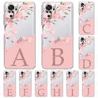 cherry flower letter a b case for xiaomi redmi note 11 10 9 8 pro 10s 9s 9a 9c 9t 10c k40 7 8t clear soft silicone phone cover