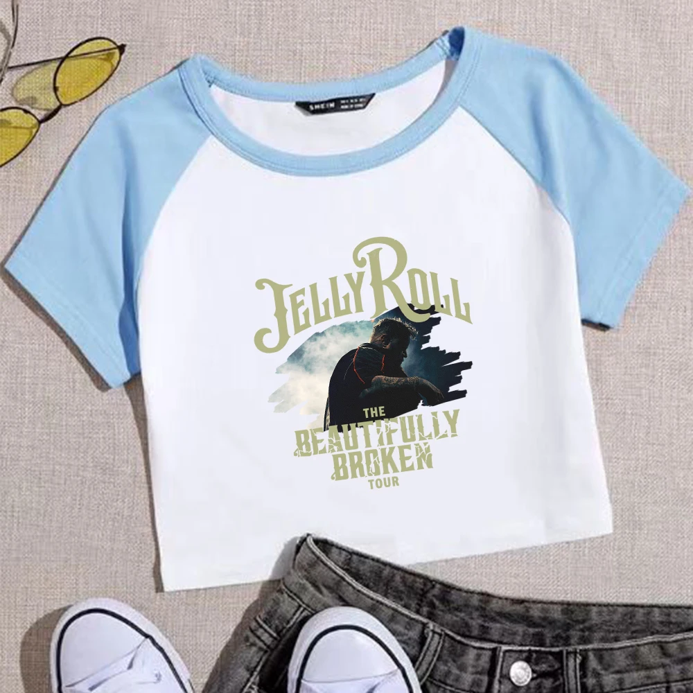 Jolly Roll The Beautifully Broken Tour 2024 укороченные рубашки для девочек с круглым вырезом и
