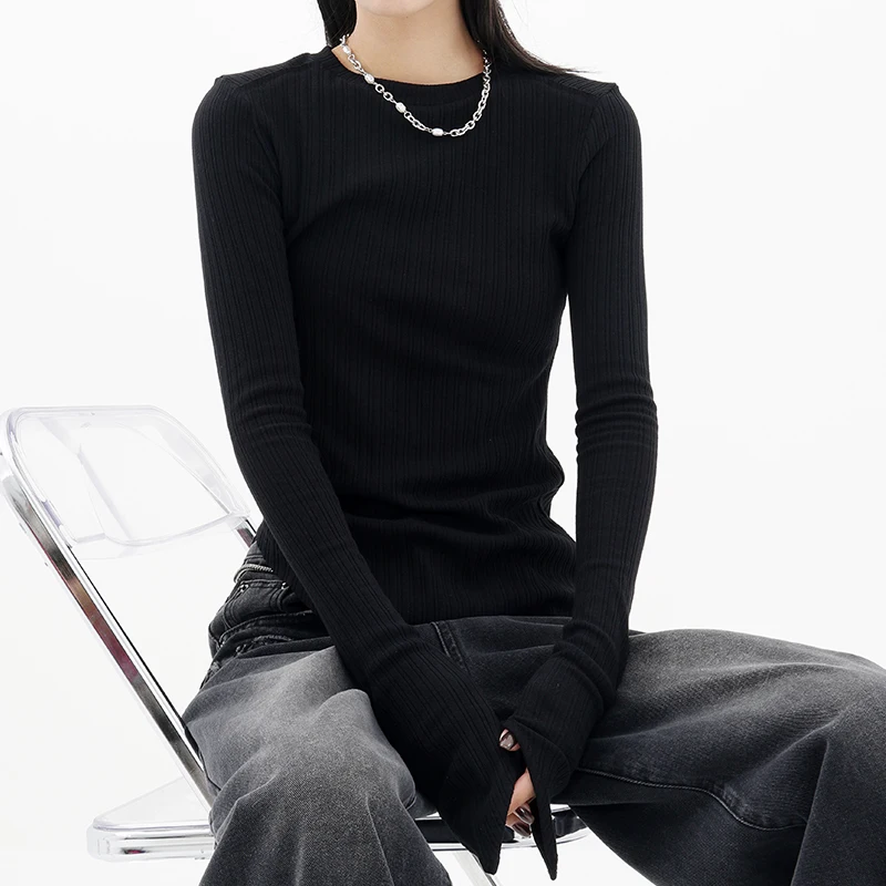 

Зимнее Новое Черное Женское нижнее пальто Sandro River, приталенная рубашка, пуловер с круглым вырезом и длинным рукавом, Топ