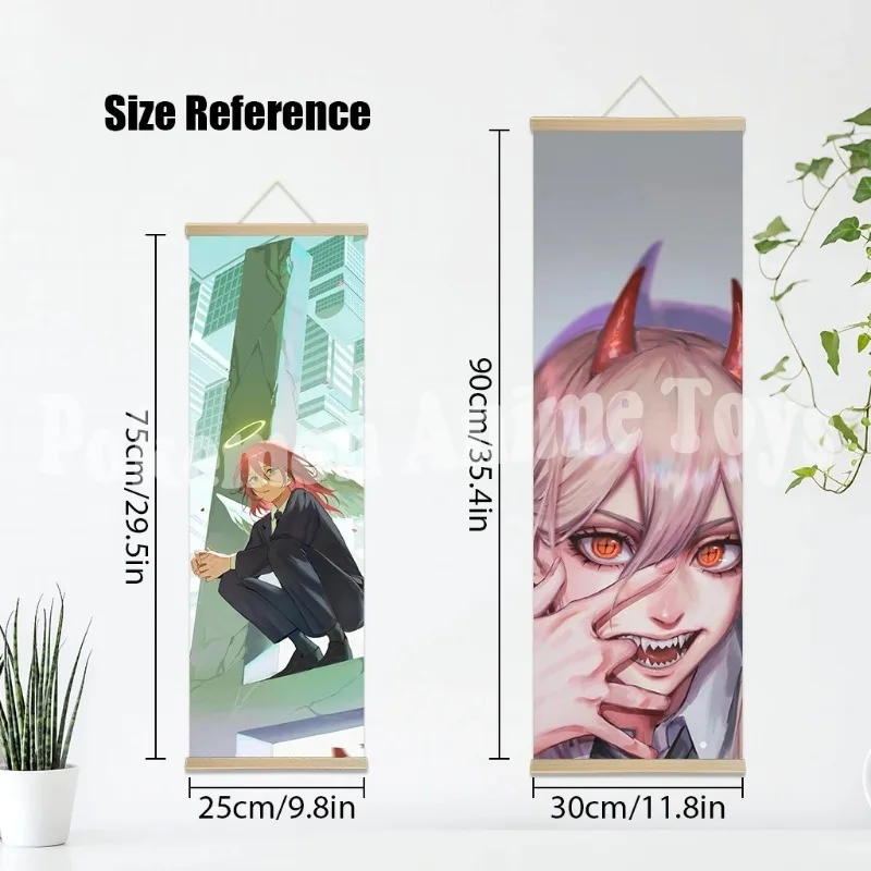Фото Chainsaw Man Anime Poster Wooden-framed Scroll Painting HD Quality Wall Art Retro Posters for Home Room Wall Decor №4