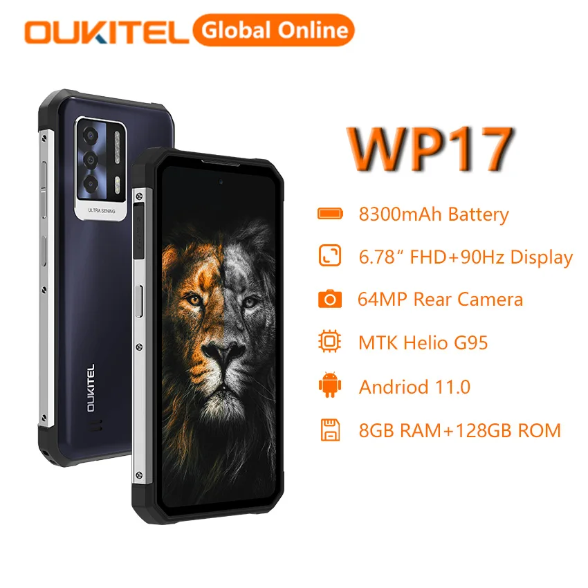 oukitel wp17 ip68 waterproof rugged smartphone 8gb128gb 8300mah ir night vision camera android 11 6 78 fhd nfc mobile phone free global shipping
