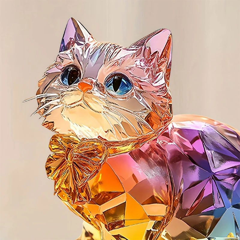 Фото Милый хрустальный котенок, подвесные украшения, новая 2D кристаллическая скульптура/статуя кошки на столе для домашних окон и украшения для вечеринок №2