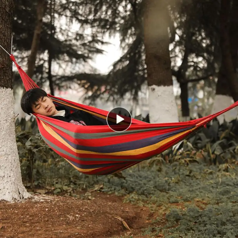 

280*150cm 2 Persons Striped Hammock Outdoor Leisure Bed Thickened Canvas Hanging Bed Sleeping Swing Hammock For Camping