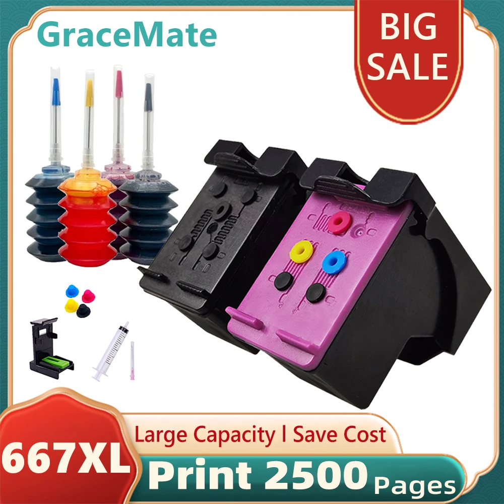 

667XL Ink Cartridge Compatible for HP 667 HP667 Deskjet Plus Ink Advantage 6075 6475 6476 1275 2374 2375 2376 2775 2776 Printer