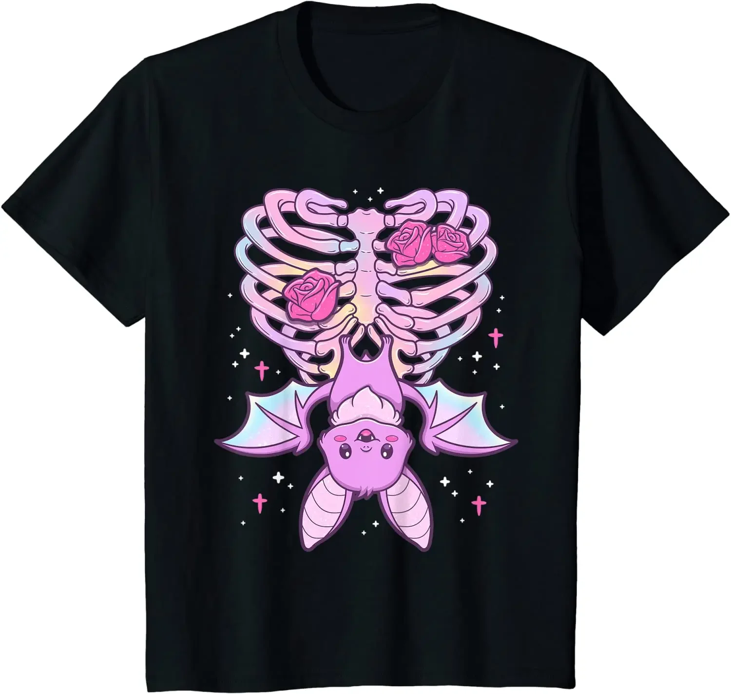 wa koszulka Kawaii Goth Creepy Bat Skeleton T-Shirt Skull Odzież męska Graficzne koszulki Bawełniane codzienne na cztery pory roku Koszulka