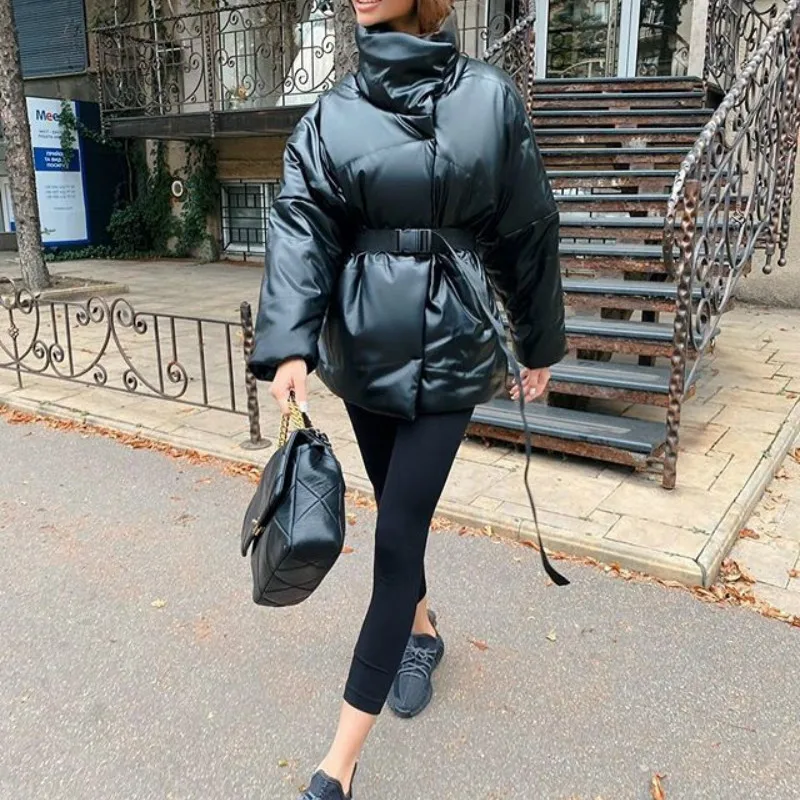 Oversize overcoat Khaki Black Belt Casual Long Sleeve Jackets Autumn Lady Fashion Pocket Parkas Women Winter Fall Solid Jackets
