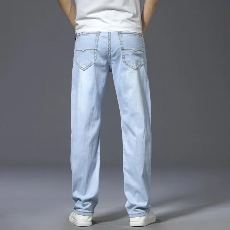 2022 Summer New Business Casual Light Blue Jeans Comfortable and Soft High-quality Cotton Stretch Men's Straight Brand Trousers