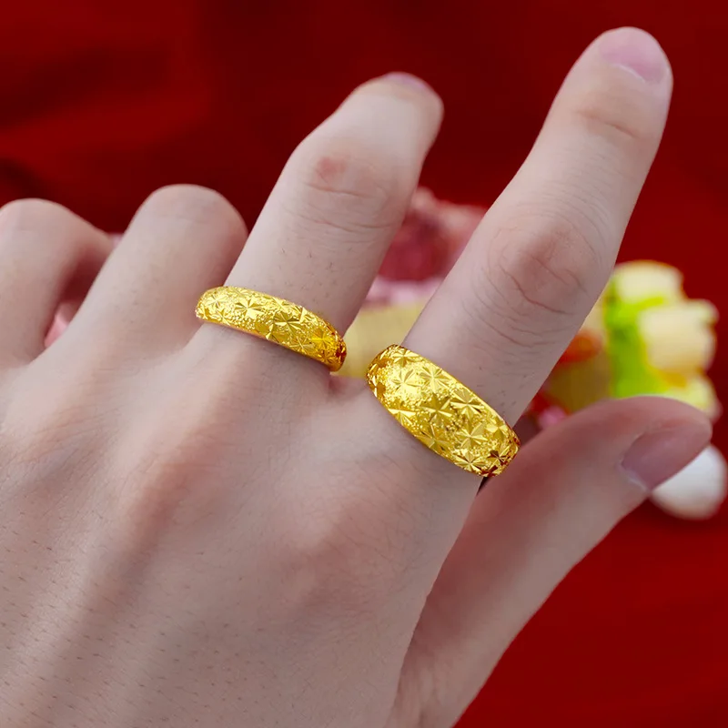 

Couple's Golden Rings Solid 999 Gold Rings for Women Men Never Fade Wedding Rings Gold luxury Anniversary Resizable Rings Gifts