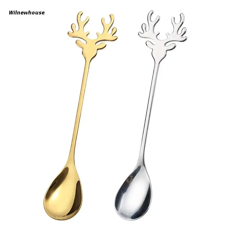 

F63A Мультяшные рождественские фотообои из нержавеющей стали с головой оленя, мини-ложки для мороженого